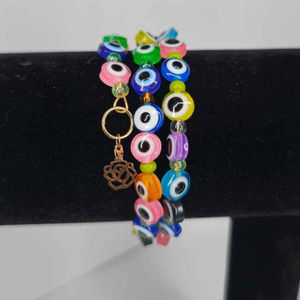 Rainbow Evil Eye Bracelet Wrap with Flower Charm